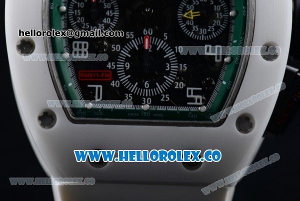 Richard Mille RM 011 Felipe Massa Chronograph Swiss Valjoux 7750 Automatic Ceramic PVD Case with Green and Black Dial Arabic Numeral Markers and White Rubber Strap - Click Image to Close